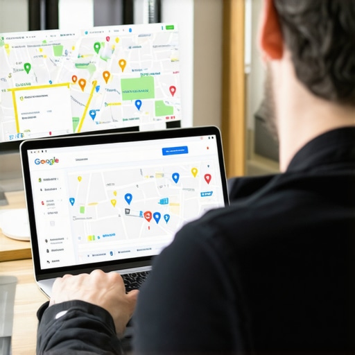 Expert analyzing local SEO strategies with a laptop and Google Maps