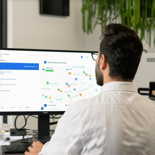 Business owner reviewing Google Map ranking analytics on screen