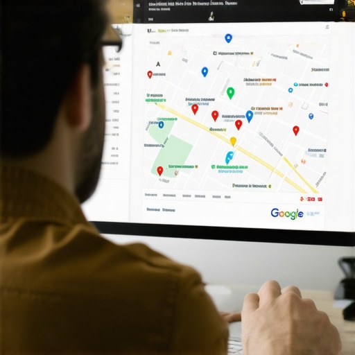 Business owner reviewing Google Maps rankings on computer screen
