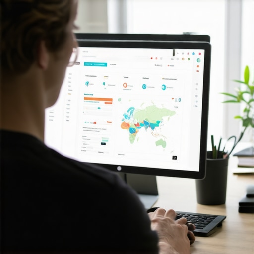 Person analyzing local SEO data and maps on computer for optimization