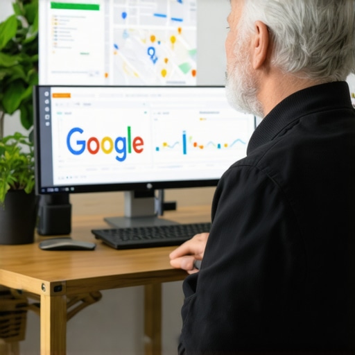 SEO professional reviewing Google Maps analytics and local SEO data on multiple screens