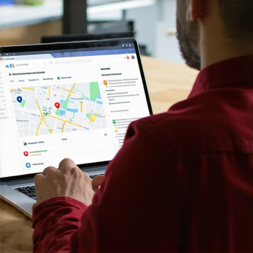 Business owner monitoring local SEO and citation health on laptop.