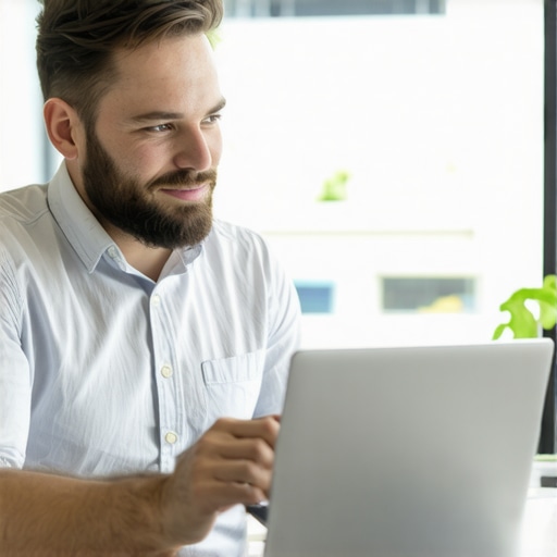 Business owner optimizing Google My Business profile on laptop