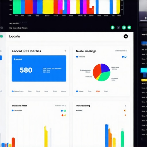 Screenshot of a local SEO monitoring dashboard with graphs and markers indicating map rankings.