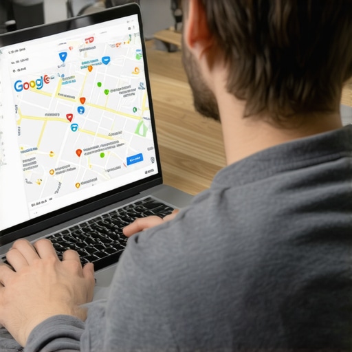 Business owner optimizing Google My Business profile on laptop
