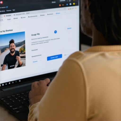 Business owner editing Google My Business profile on a laptop.