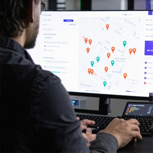 Person reviewing local map rankings and citation data on a computer screen.