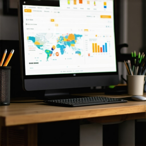 A digital workspace showing maps and analytics dashboards for local SEO