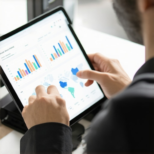A person reviewing local SEO analytics on a tablet in an office setting