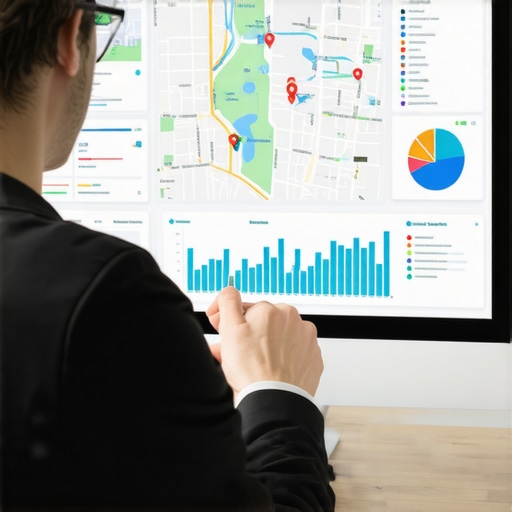 Person studying local map data and analytics to improve business rankings.
