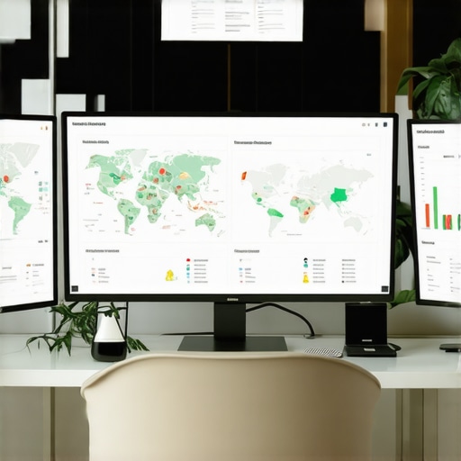 Screens showing SEO metrics and maps on computers