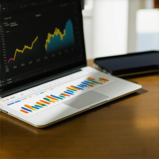 Laptop showing local SEO dashboard with charts and tools for maintaining map rankings.