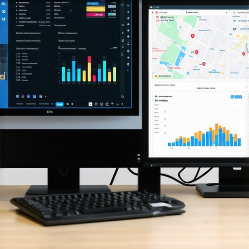Screenshot of local SEO analytics dashboards with maps and data charts for ongoing map rank monitoring.