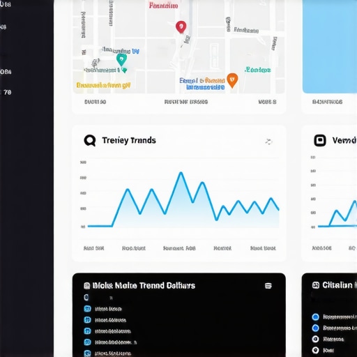 Screenshot of local SEO analytics dashboard highlighting map rankings and review data