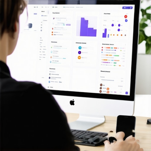 Business owner analyzing local business data on a computer for GMB optimization.