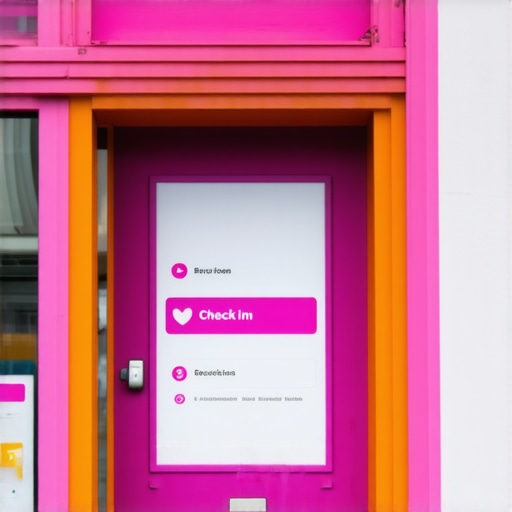 Customer check-in and review prompts at a busy retail storefront.